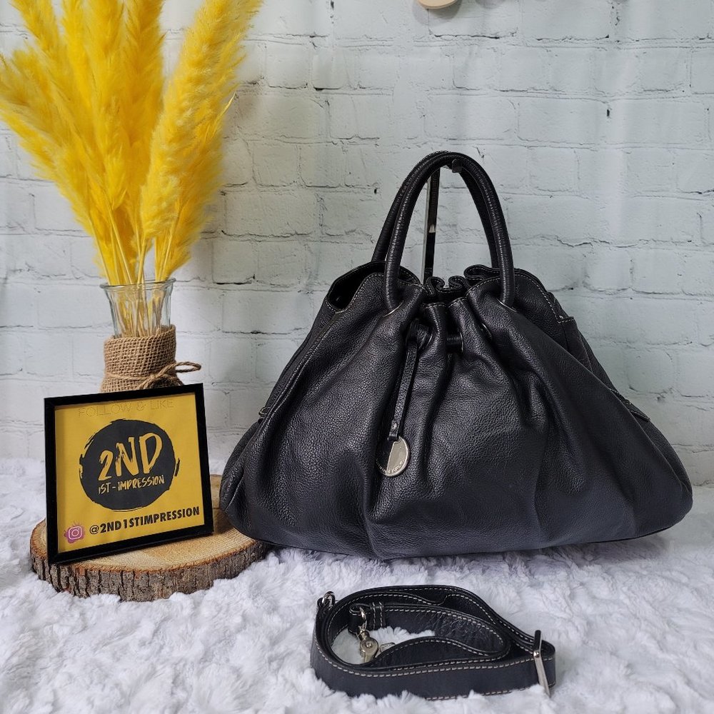 Maria Carla Italy Black Buttery Soft Leather Handbag with Longstrap